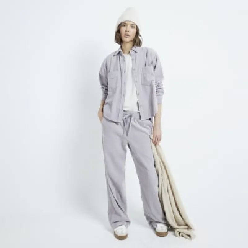Grey Corduroy Wide Leg Pull On Trousers sold by River Island