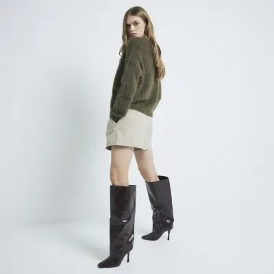 Brown Square Toe High Leg Boots sold by River Island
