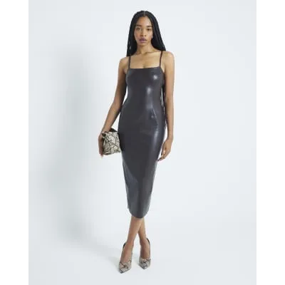 Brown Faux Leather Strappy Midi Dress sold by River Island