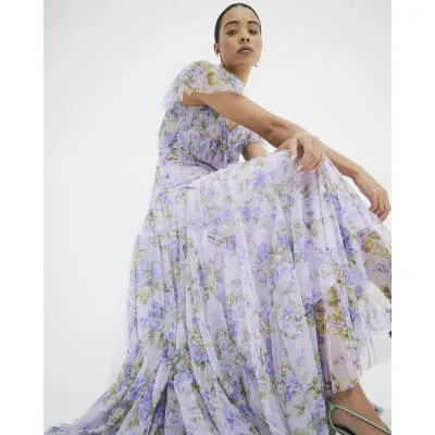 Purple Floral Wrap Maxi Dress sold by River Island