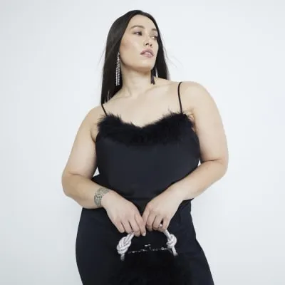 Plus Black Feather Trim Cami Top sold by River Island