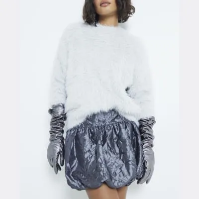 Grey Taffeta Bubble Hem Mini Skirt sold by River Island