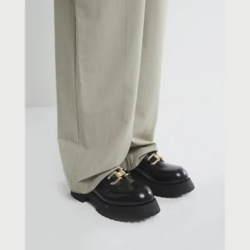 Black Gold Link Trim Chunky Loafers sold by River Island