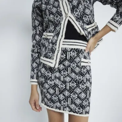 Black Geometric Lurex Mini Knit Skirt sold by River Island