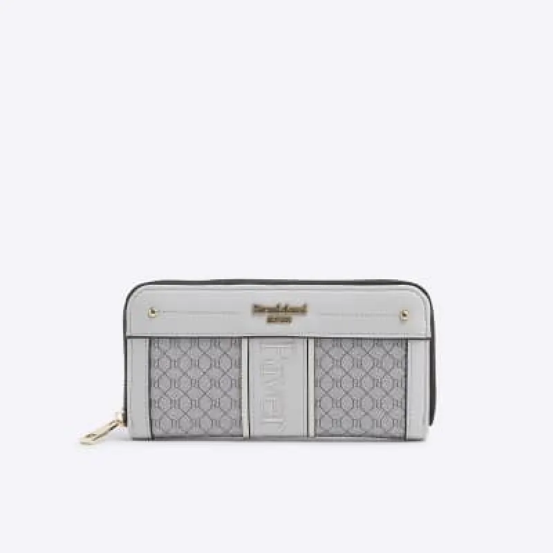 Grey Monogram Embroidered RI Zip Around Purse sold by River Island
