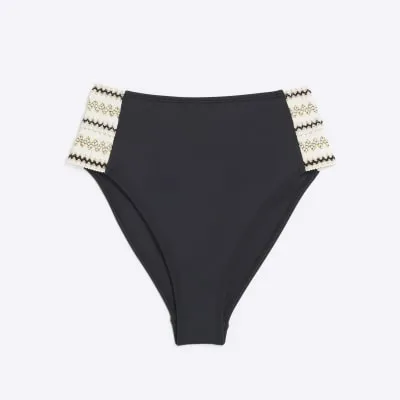 Black Elastic High Waisted Bikini Bottoms sold by River Island