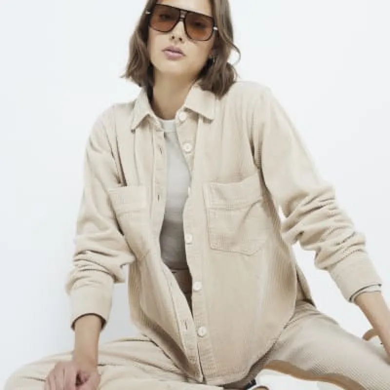 Beige Relaxed Corduroy Shirt sold by River Island