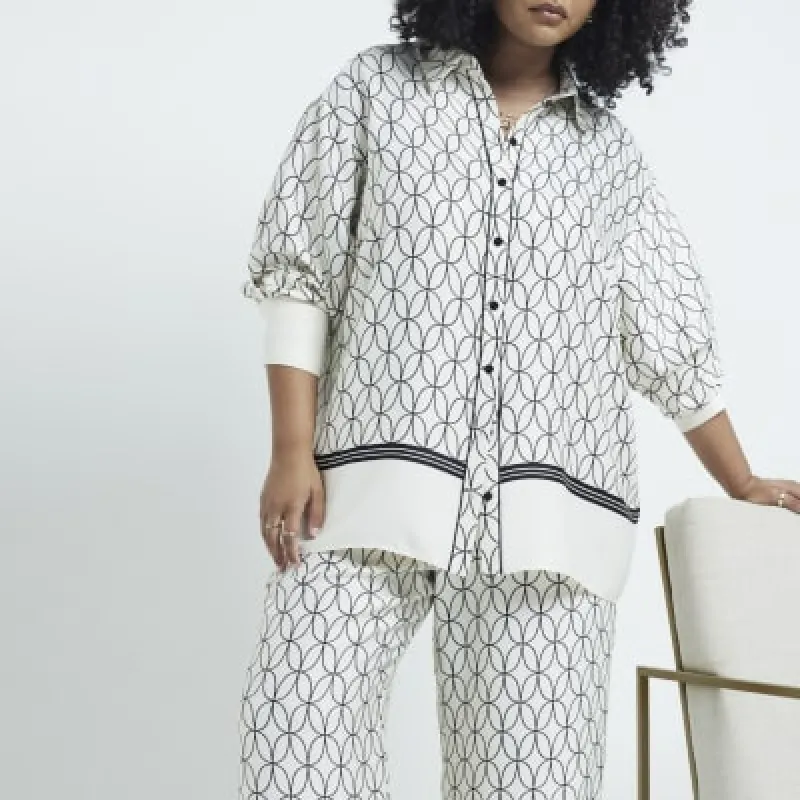 White Satin Geometric Print Shirt sold by River Island