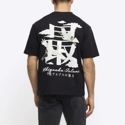 Black regular fit Japanese graphic t-shirt sold by River Island