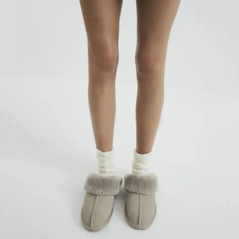 Grey Suede Faux fur Lining Mule Slippers sold by River Island