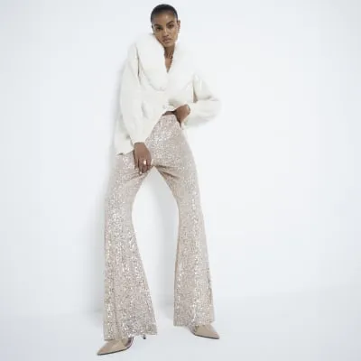Rose Gold Sequin Pull On Trousers sold by River Island
