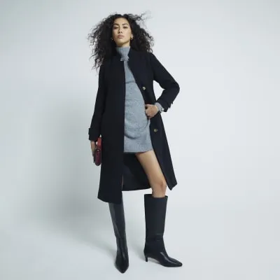 Black Notch Collar Wrap Coat sold by River Island