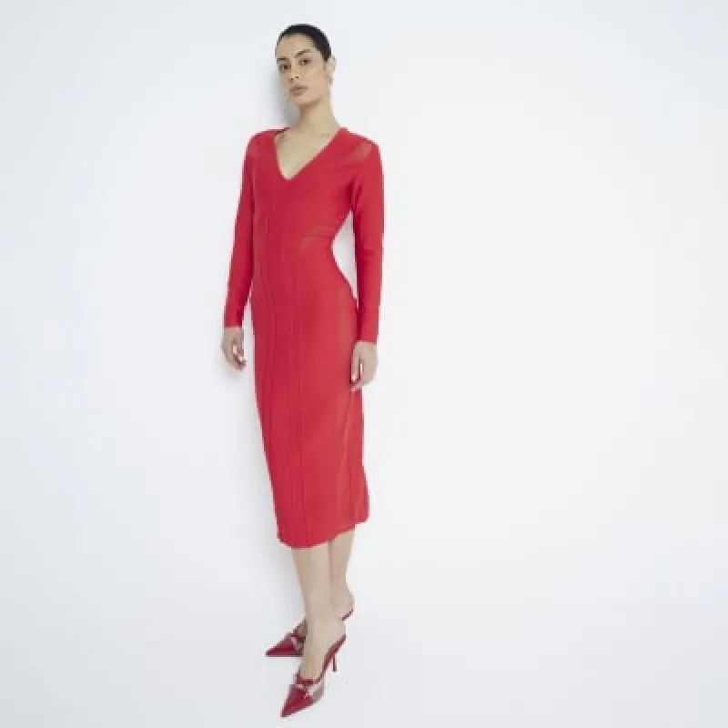 Red Mesh Bodycon Midi Dress sold by River Island