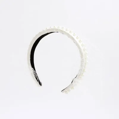 White Net Pearl Headband sold by River Island