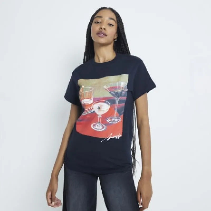 Black Cocktail Photo T-Shirt sold by River Island