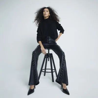 Black Faux Leather Lace Up Western Trousers sold by River Island