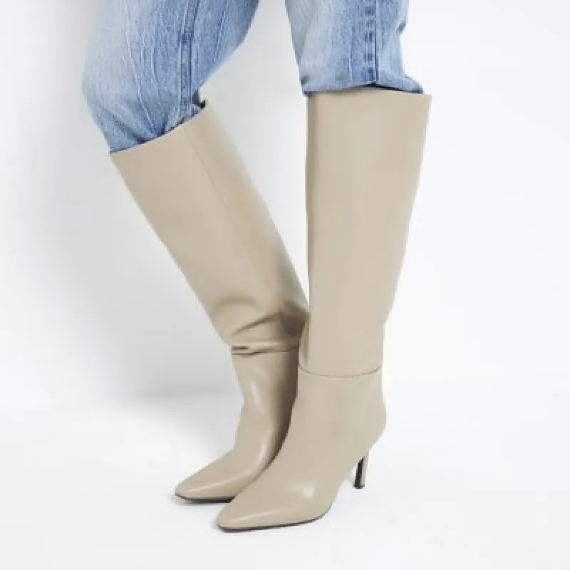 Beige Wide Fit Straight Knee High Boots sold by River Island