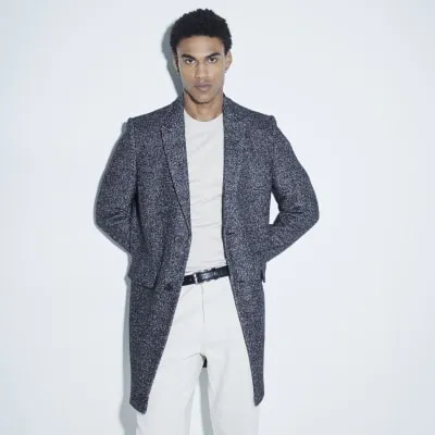 Grey Textured Slim Overcoat sold by River Island