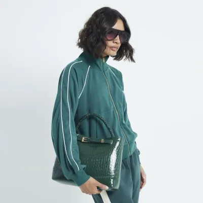 Green Croc Print Embossed Buckle Tote Bag sold by River Island