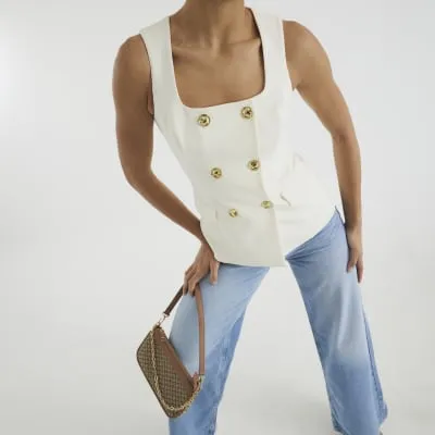 Cream Sleeveless Double Breasted Waistcoat sold by River Island