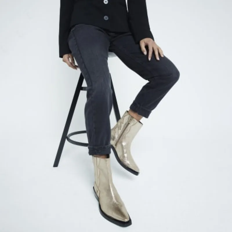 Gold Western Ankle Boots sold by River Island
