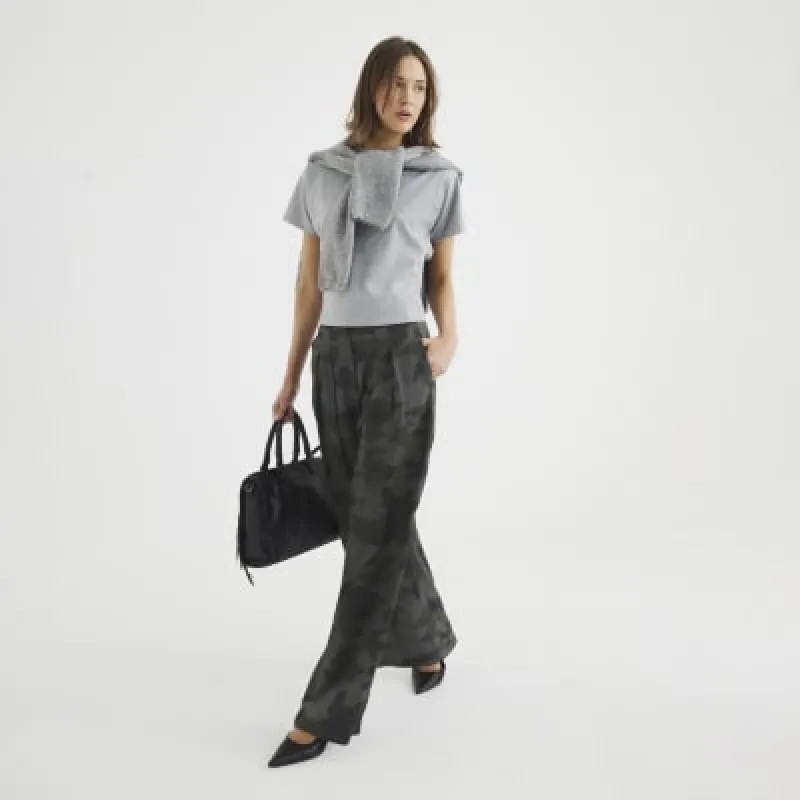 Green Camouflage Wide Leg Trousers sold by River Island