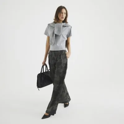 Green Camouflage Wide Leg Trousers sold by River Island