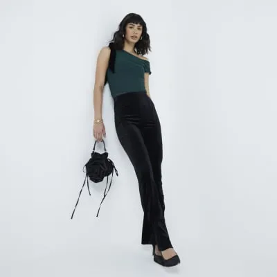 Green Mesh Velvet Tie Bodysuit sold by River Island