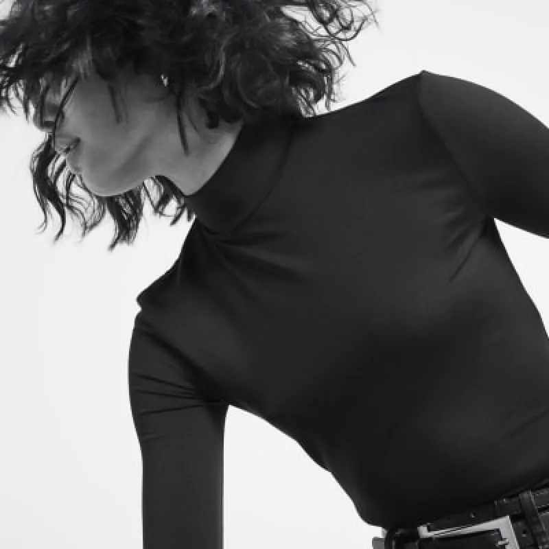 Black Long Sleeve High Neck Top sold by River Island