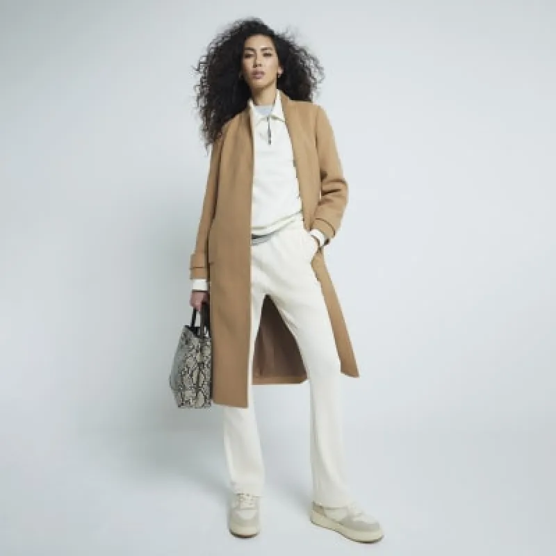 Brown Notch Collar Wrap Coat sold by River Island
