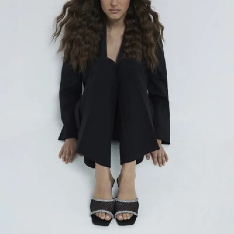 Black Diamante Mesh Heeled Mule Sandals sold by River Island