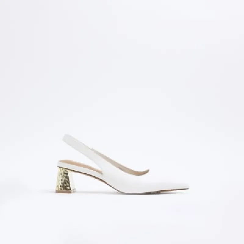 Cream Sling Back Court Metal Heeled Shoes sold by River Island