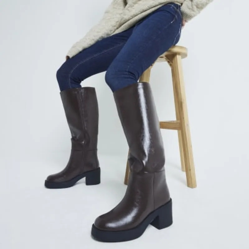 Brown Faux Leather High Leg Boots sold by River Island