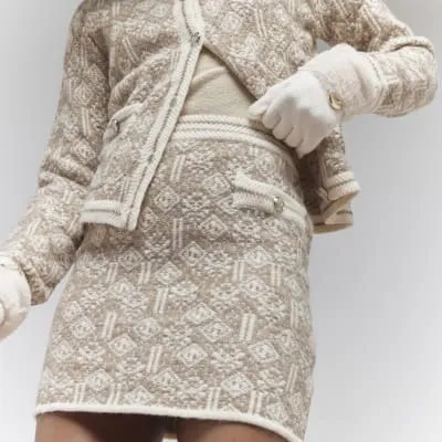 Beige Geometric Lurex Mini Knit Skirt sold by River Island