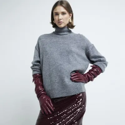 Red Faux Leather Bow Gloves sold by River Island