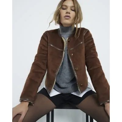 Brown Faux Shearling Trophy Jacket sold by River Island