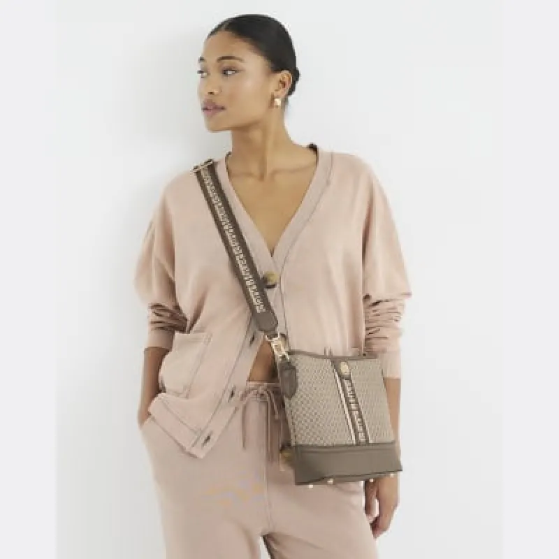 Brown RI Monogram Webbing Cross Body Bag sold by River Island