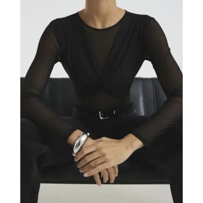 Black Long Sleeve Mesh Bodysuit sold by River Island