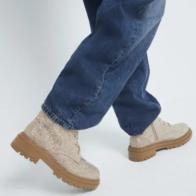 Rose Gold Glitter Hiker Lace Up Boots sold by River Island