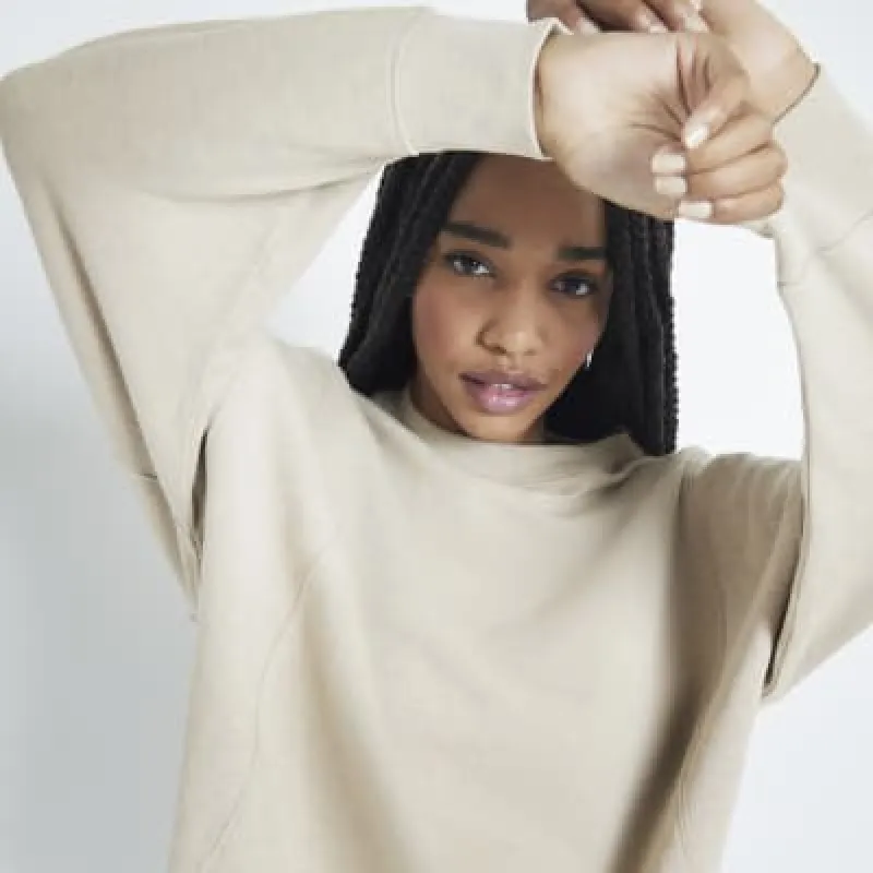 Beige Long Sleeve Split Front Sweatshirt made by River Island