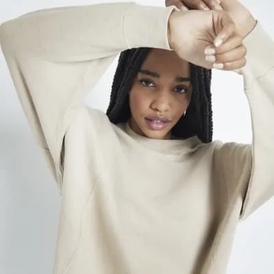 Beige Long Sleeve Split Front Sweatshirt sold by River Island