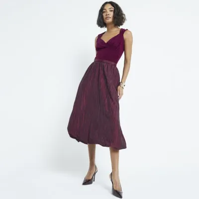 Red Taffeta Bubble Hem Midi Skirt sold by River Island