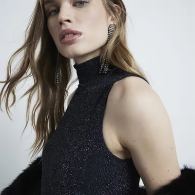 Black Sleeveless Glitter Tunic sold by River Island