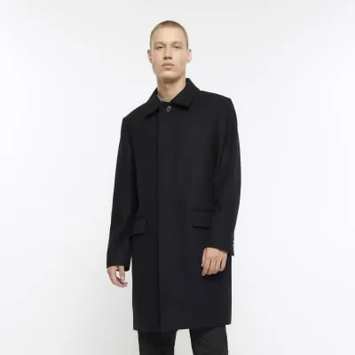 Black regular wool blend longline car coat sold by River Island
