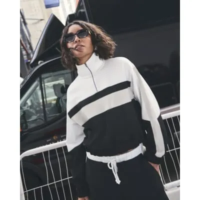 Black Colour Block Zip Sweatshirt sold by River Island