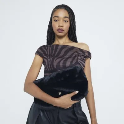 Black Faux Fur Clutch Bag sold by River Island