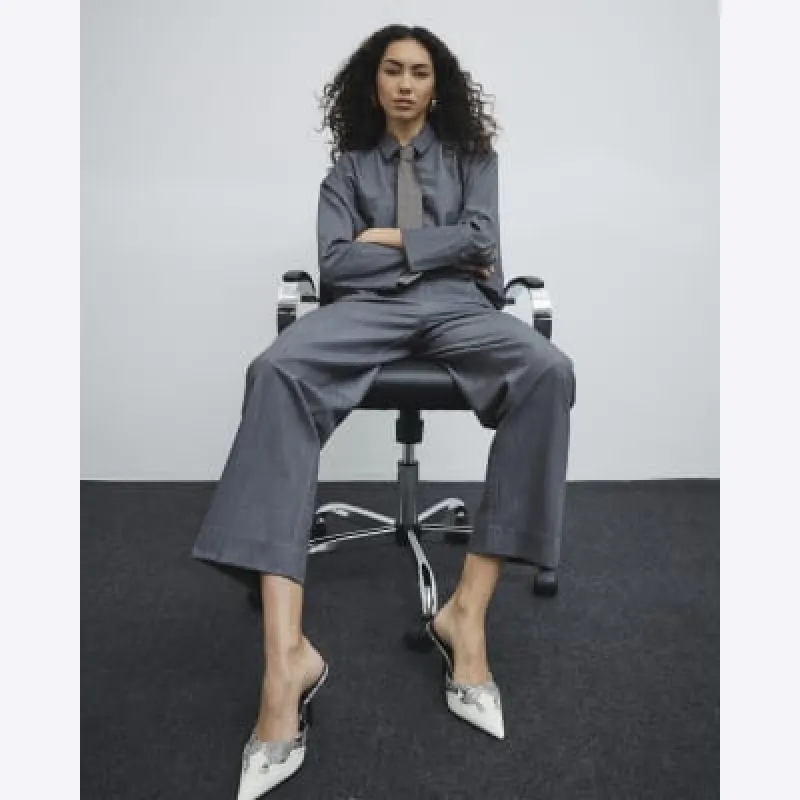 Grey Wide Pleat Front Trouser sold by River Island