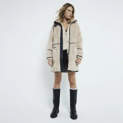 Cream Faux Shearling Pocket Detail Coat sold by River Island