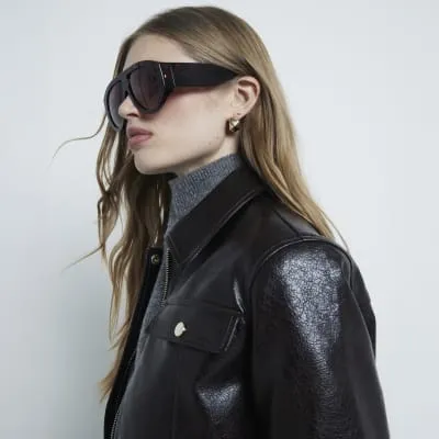 Brown Faux Leather Harrington Jacket sold by River Island