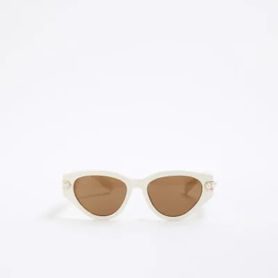 White Slim Pearl Detail Cat Eye Sunglasses sold by River Island